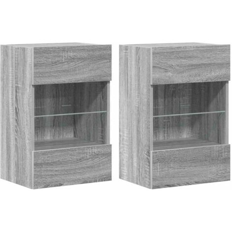 Meubles muraux avec lumières LED pour TV Banc TV Armoire TV 2pcs sonoma gris 40x30x60,5cm