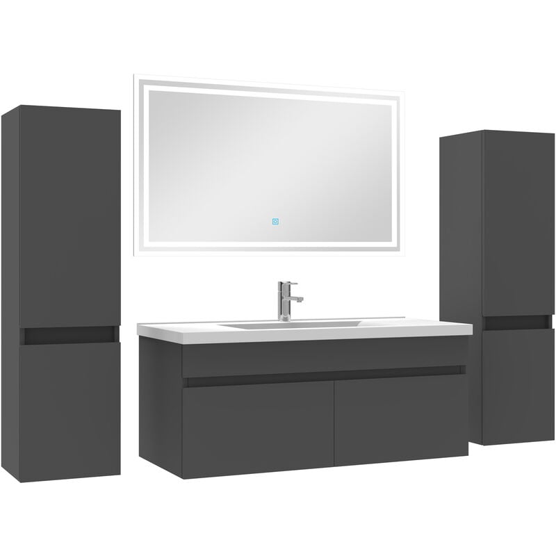 Acezanble - Ensemble meubles Salle de Bain simple vasque 100cm, colonnex2 + miroir Anthracite