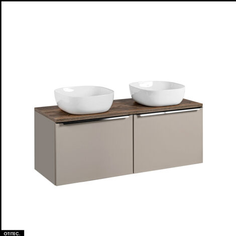 Meubles sous vasque - 120 cm - avec 2 Vasques à poser et Plan - BOLD TAUPE