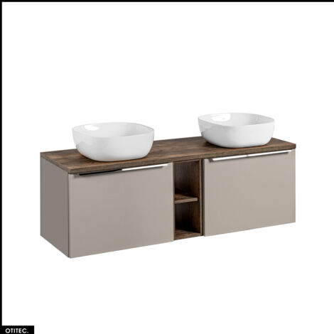 Meubles sous vasque - 140 cm - avec 2 Vasques à poser et Plan - BOLD TAUPE