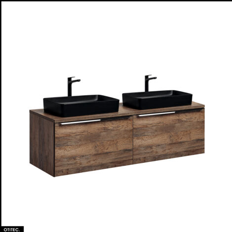 Meubles sous vasque - 160 cm - avec 2 Vasques à poser et Plan - BOLD OAK