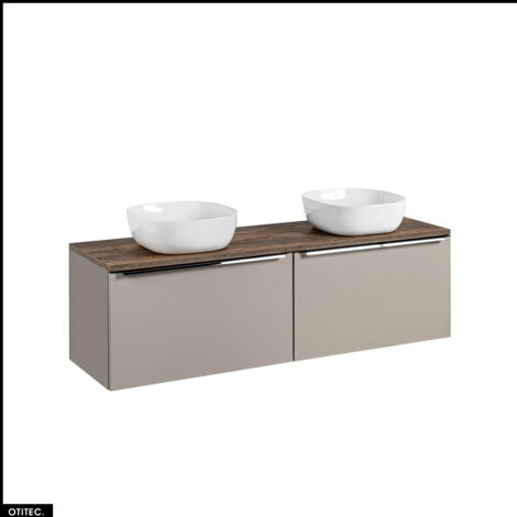 Meubles sous vasque - 160 cm - avec 2 Vasques à poser et Plan - BOLD TAUPE
