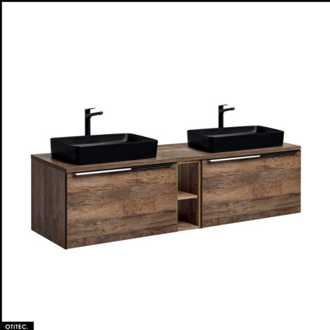 Meubles sous vasque - 180 cm - avec 2 Vasques à poser et Plan - BOLD OAK