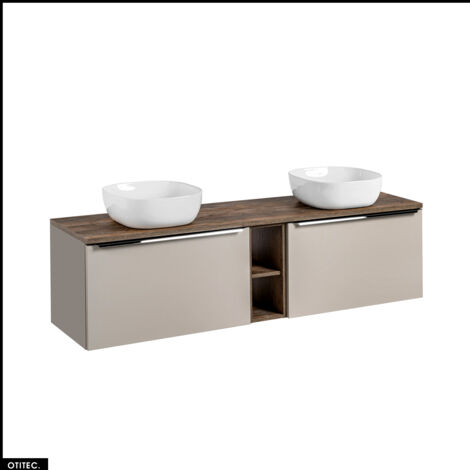 Meubles sous vasque - 180 cm - avec 2 Vasques à poser et Plan - BOLD TAUPE