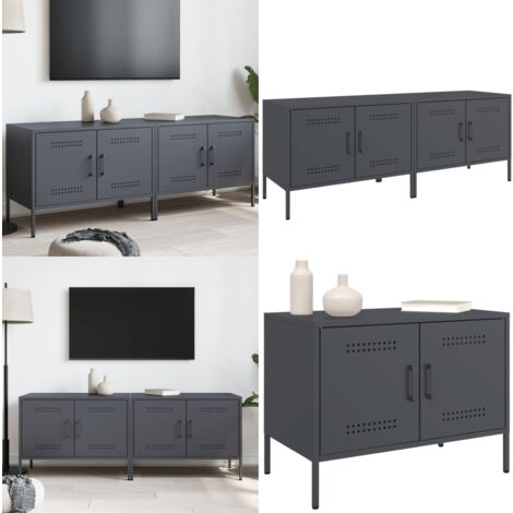 Meubles TV 2 pcs anthracite 68x39x50,5 cm acier - Meuble Tv Industriel - Meuble Tv Design - Meuble Tv Acier - Rangement Tv - Support Tv Mural - Home & Living