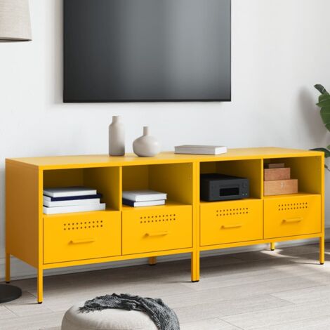 Meubles TV 2 pcs-Banc TV-Meuble Télé jaune moutarde 68x39x50,5 cm acier 639628