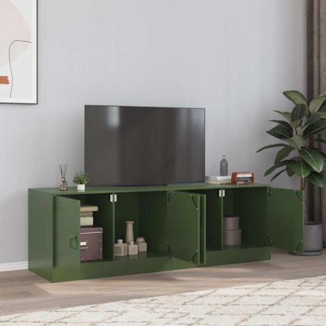 Meubles TV 2 pcs-Banc TV-Meuble Télé vert olive 67x39x44 cm acier 579891