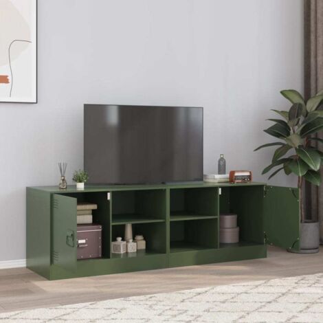 Meubles TV 2 pcs-Banc TV-Meuble Télé vert olive 67x39x44 cm acier 603525