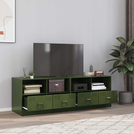 Meubles TV 2 pcs-Banc TV-Meuble Télé vert olive 67x39x44 cm acier 625578
