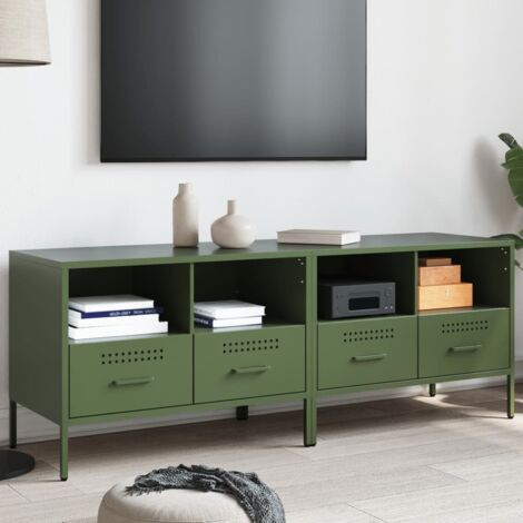 Meubles TV 2 pcs-Banc TV-Meuble Télé vert olive 68x39x50,5 cm acier 326606