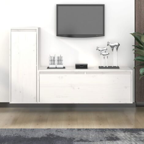 Meubles TV 2 pcs  Bancs TV Armoires de rangement Blanc Bois massif de pin 15751