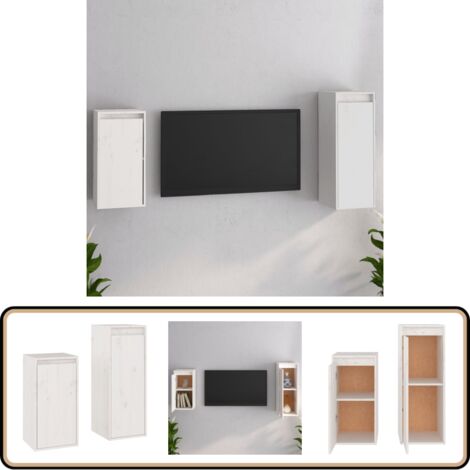 Meubles TV 2 pcs Blanc Bois massif de pin - Meuble Tv - Meuble Suspendu - Rangement Mural - Bibliothèque Murale - Décoration Murale