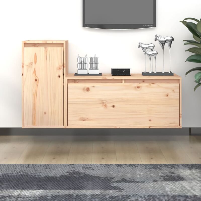 définissez 2 meubles de télévision avec 80 x 30 x 35 cm portes en bois différentes couleurs disponibles couleur : brun clair