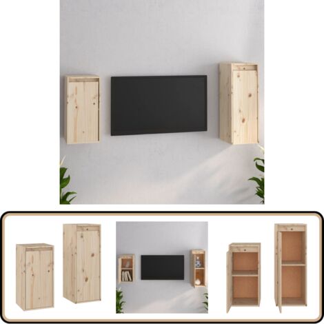 Meubles TV 2 pcs Bois massif de pin - Meuble Tv - Meuble Suspendu - Rangement Mural - Bibliothèque Murale - Décoration Murale