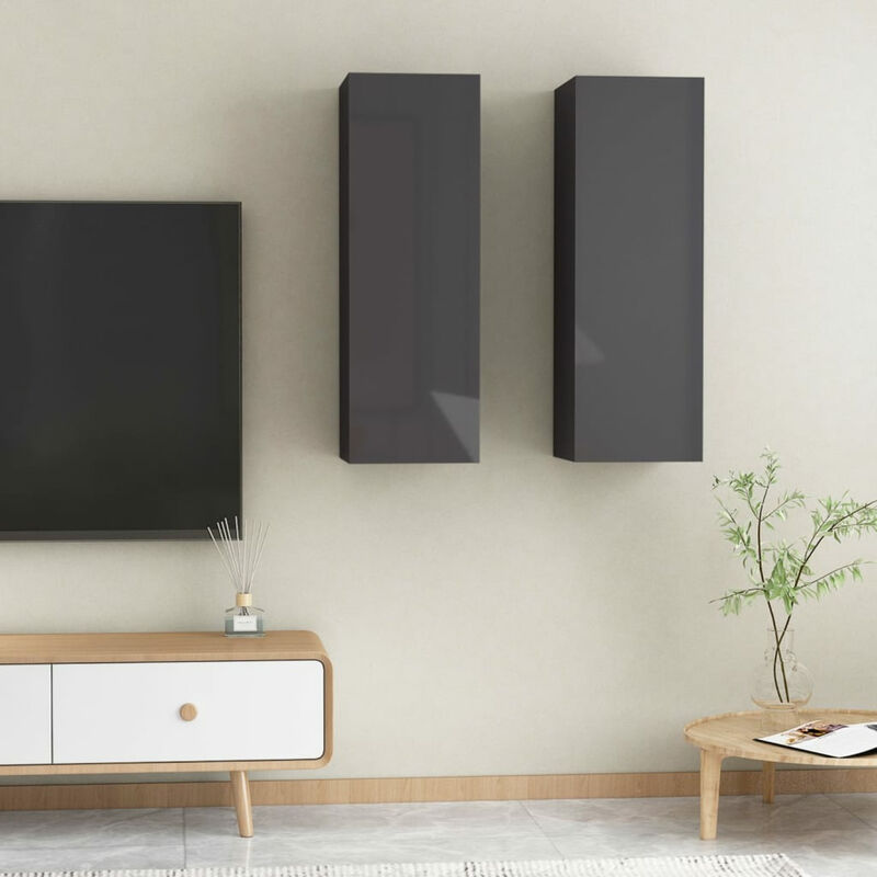 Meubles TV 2 pcs Gris brillant 30,5x30x90 cm Agglomere