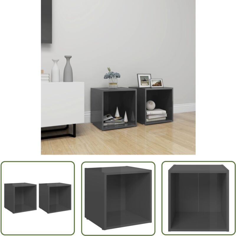 Doc&et² - The Living Store Meubles tv 2 pcs gris brillant 37x35x37 cm bois d'ingénierie - Meuble Tv - Meuble Tv Moderne - Meuble Tv Gris - Meuble Tv