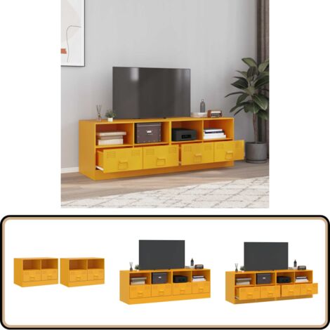 Meubles TV 2 pcs jaune moutarde 67x39x44 cm acier - Meuble Tv - Meuble Tv Moderne - Meuble Tv Industriel - Buffet Tv - Banc Tv