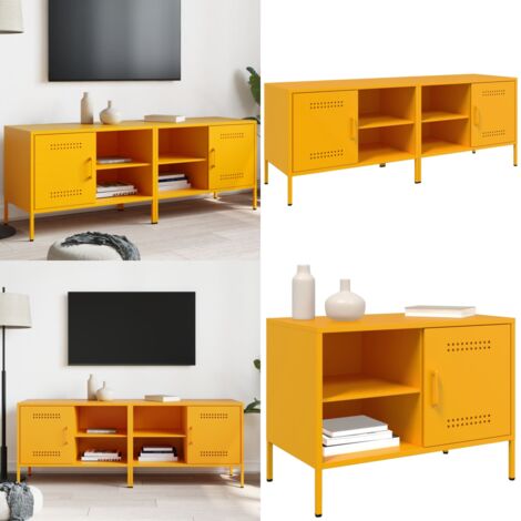 Meubles TV 2 pcs jaune moutarde 68x39x50,5 cm acier - Meuble Tv Industriel - Meuble Tv Design - Meuble Tv Acier - Rangement Tv - Support Tv Mural - Home & Living