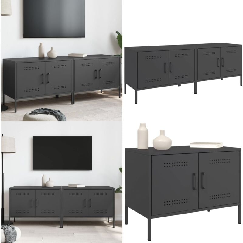 Vidaxl - Meubles tv 2 pcs noir 68x39x50,5 cm acier - Meuble Tv Industriel - Meuble Tv Noir - Meuble Tv Acier - Rangement Tv - Support Tv Mural - Home