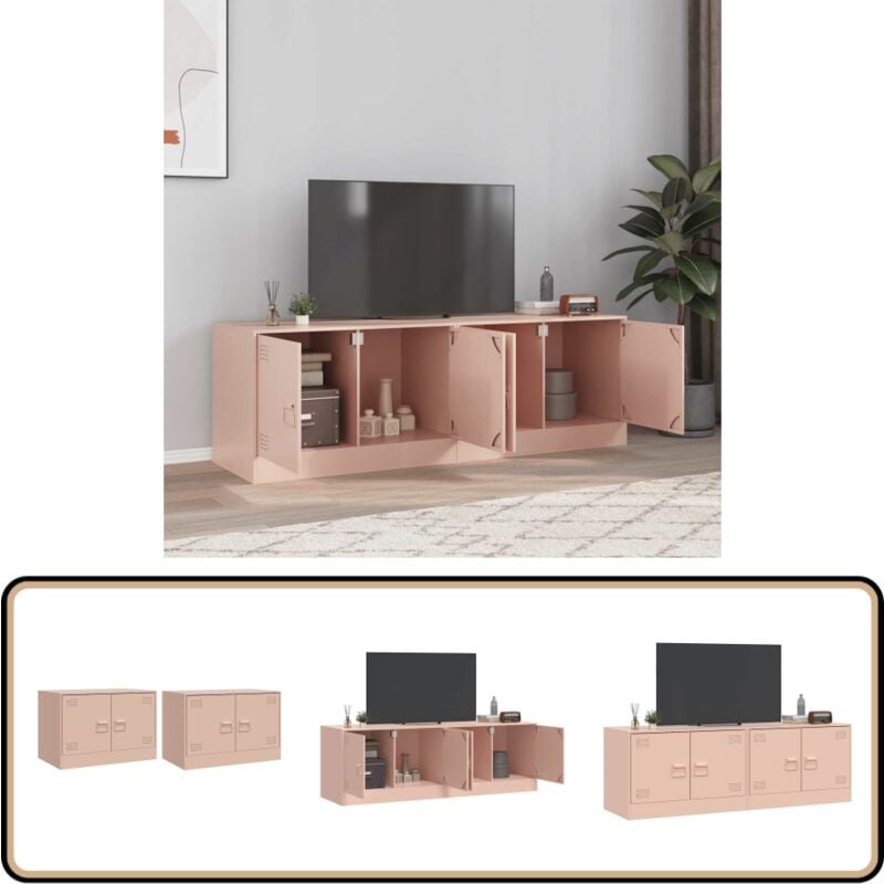 Vidaxl - Meubles tv 2 pcs rose 67x39x44 cm acier - Meuble Tv - Meuble Tv Rose - Meuble Tv Acier - Étagère Tv - Support Tv