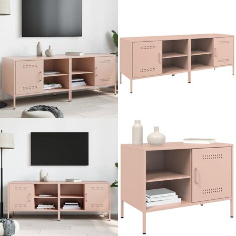 Meubles TV 2 pcs rose 68x39x50,5 cm acier - Meuble Tv Industriel - Meuble Tv Rose - Meuble Tv Design - Rangement Tv - Support Tv Mural - Home & Living