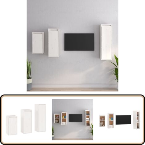 Meubles TV 3 pcs Blanc Bois massif de pin - Meuble Tv - Meuble Suspendu - Rangement Mural - Bibliothèque Murale - Décoration Murale