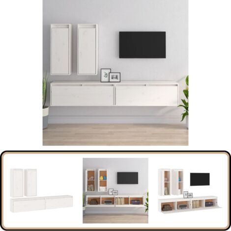 Meubles TV 4 pcs Blanc Bois massif de pin - Meuble Tv - Meuble Suspendu - Rangement Mural - Bibliothèque Murale - Décoration Murale