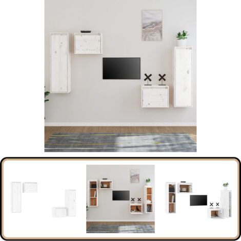 Meubles TV 4 pcs Blanc Bois massif de pin - Meuble Tv - Meuble Suspendu - Rangement Mural - Bibliothèque Murale - Décoration Murale