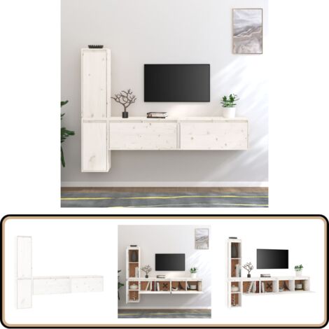 Meubles TV 4 pcs Blanc Bois massif de pin - Meuble Tv - Meuble Suspendu - Rangement Mural - Bibliothèque Murale - Décoration Murale