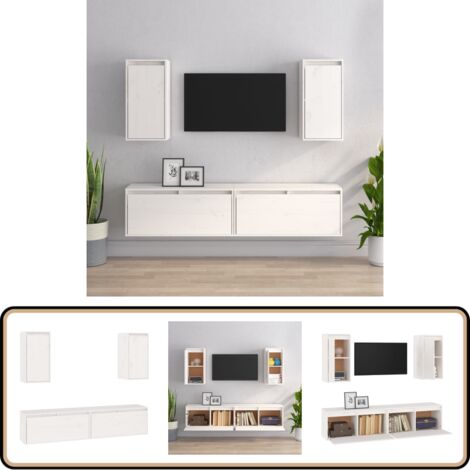 Meubles TV 4 pcs Blanc Bois massif de pin - Meuble Tv - Meuble Suspendu - Rangement Mural - Bibliothèque Murale - Décoration Murale