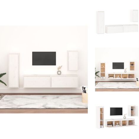 Meubles TV 4 pcs Blanc Bois massif de pin - Meuble Tv - Meuble Suspendu - Rangement Mural - Bibliothèque Murale - Décoration Murale