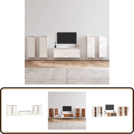 Meubles TV 5 pcs Blanc Bois massif de pin - Meuble Tv - Meuble Suspendu - Rangement Mural - Bibliothèque Murale - Décoration Murale