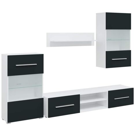 Meubles TV 5 pcs,Banc Tv Moderne,Meuble De Rangement avec lumière LED indigo mat bois d'ingénierie CFW90844