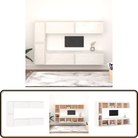 Meubles TV 6 pcs Blanc Bois massif de pin - Meuble Tv - Meuble Suspendu - Rangement Mural - Bibliothèque Murale - Décoration Murale
