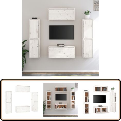 Meubles TV 6 pcs Blanc Bois massif de pin - Meuble Tv - Meuble Suspendu - Rangement Mural - Bibliothèque Murale - Décoration Murale