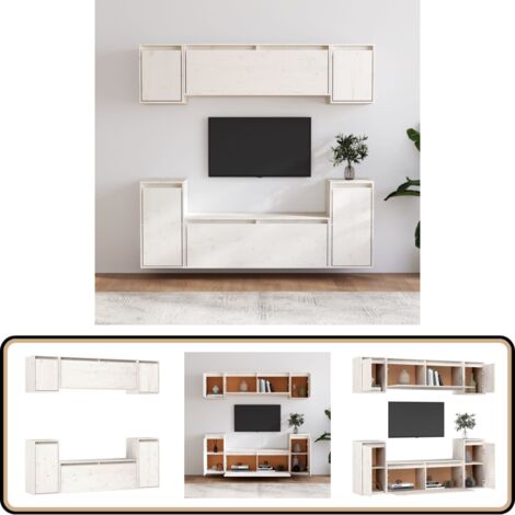 Meubles TV 6 pcs Blanc Bois massif de pin - Meuble Tv - Meuble Suspendu - Rangement Mural - Bibliothèque Murale - Décoration Murale