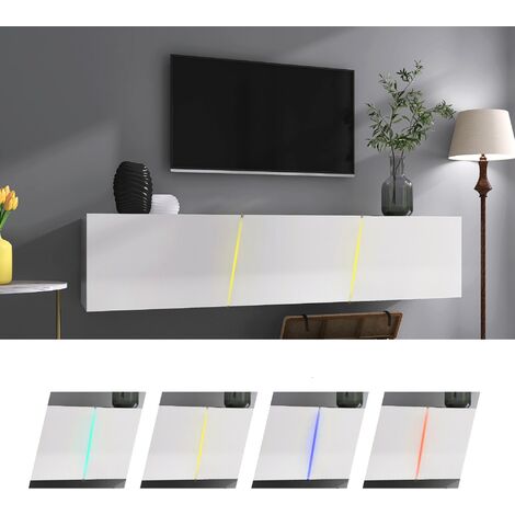 Meubles TV, armoire murale d'éclairage LED 16 couleurs pour téléviseurs jusqu'à 55 pouces, 130 * 38,5 * 33 cm - Blanc