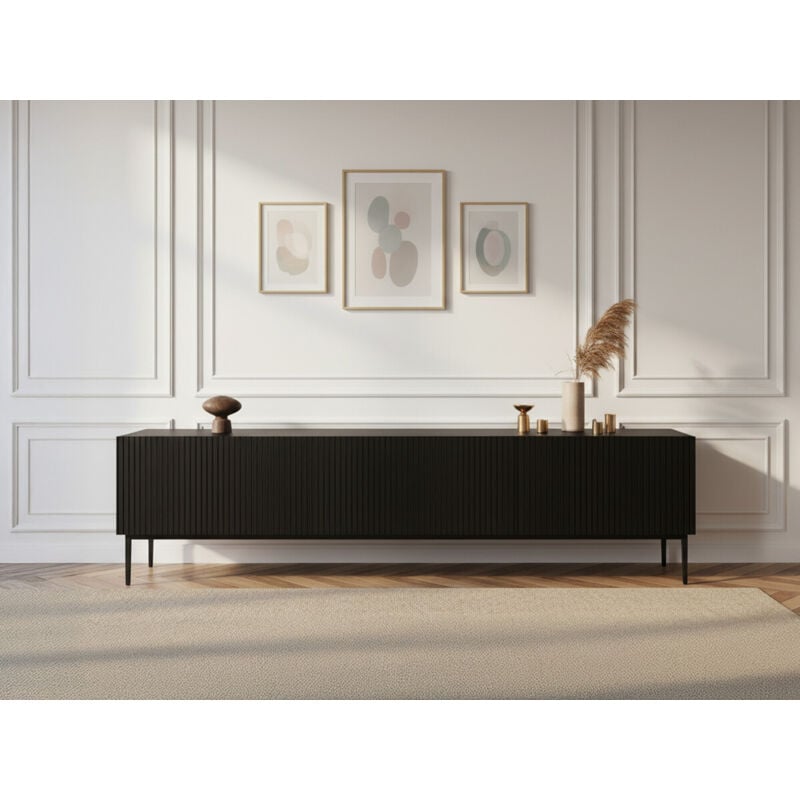 Meuble tv 200 cm kasha Pieds noir Noir - Bobochic