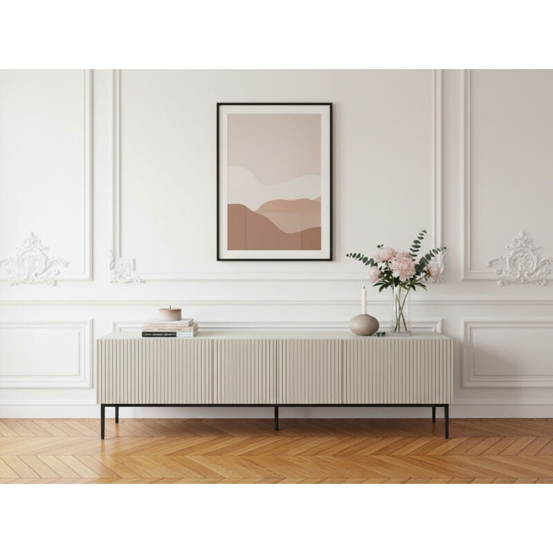 Meuble tv 200 cm kasha Pieds noir Beige - Bobochic