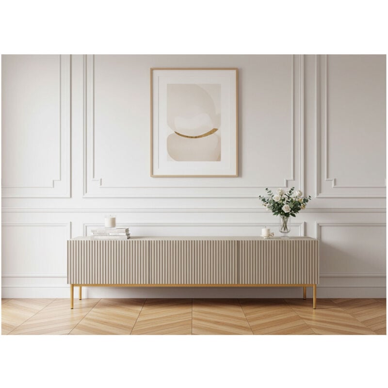 Meuble tv 200 cm kasha Pieds or Beige - Bobochic