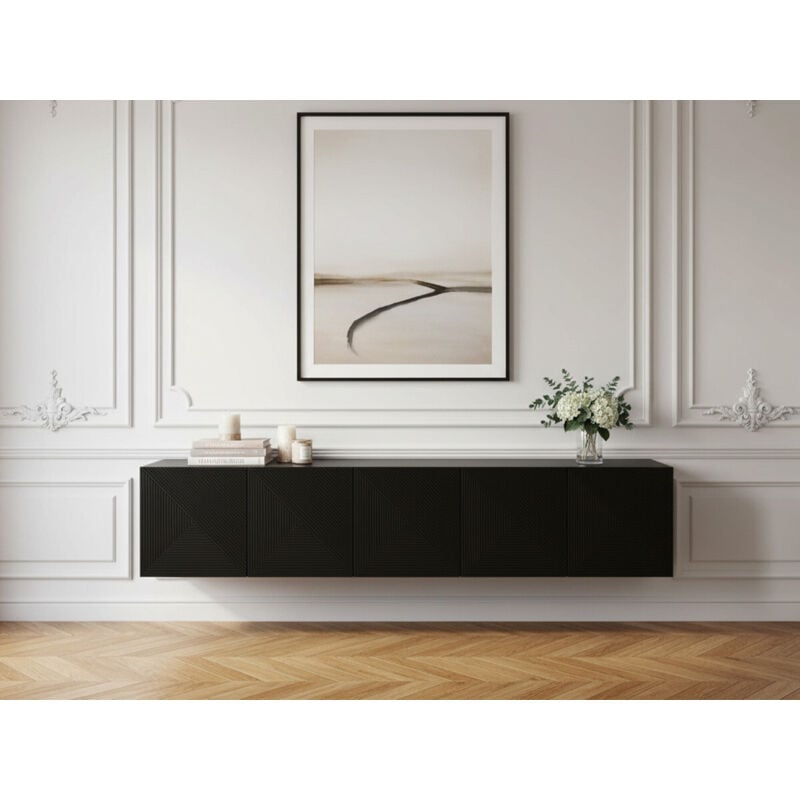 Meuble tv suspendu 200 cm alice Noir - Bobochic