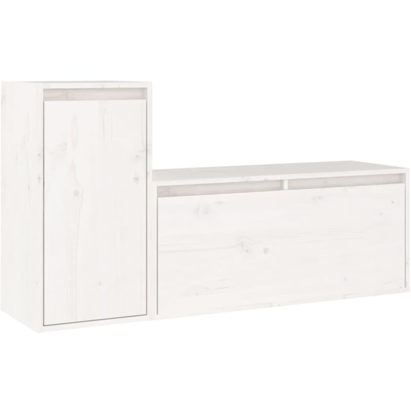 Meubles TV multimédia étagère télévision buffet téléviseur salle à manger salon chambre 2 pièces bois massif de pin blanc
