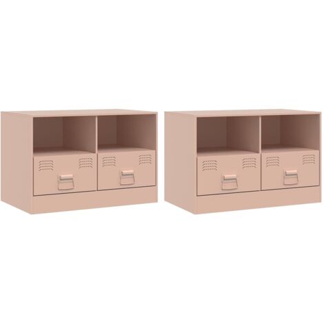 Meubles TV multimédia étagère télévision buffet téléviseur salle à manger salon chambre 2 pièces rose 67 x 39 x 44 cm acier rose