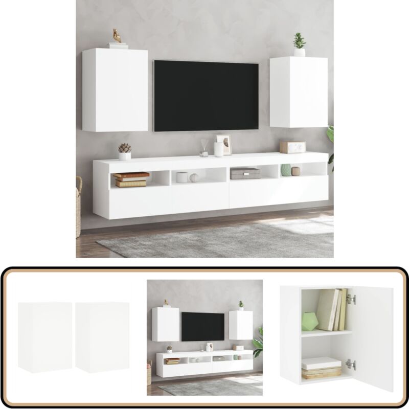 Vidaxl - Meubles tv muraux 2 pcs blanc 40,5x30x60 cm bois d'ingénierie - Meuble Tv Mural - Meuble Tv Flottant - Armoire Tv Murale - Rangement Mural