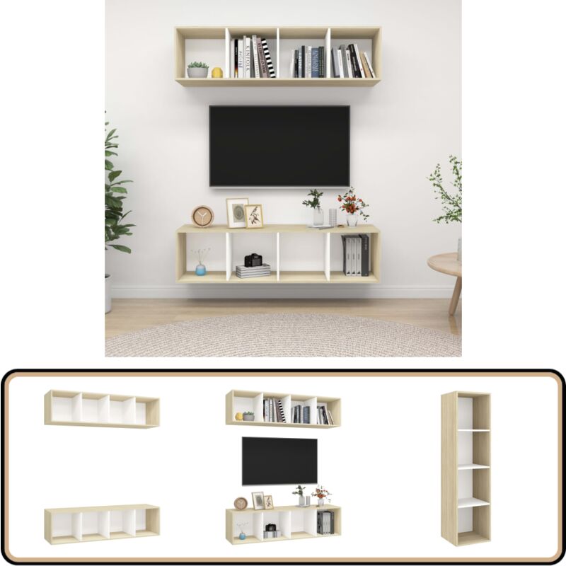 Vidaxl - Meubles tv muraux 2 pcs Blanc et chêne sonoma Bois d'ingénierie - Meuble Tv Mural - Meuble Tv Suspendu - Étagère Murale - Rangement Tv