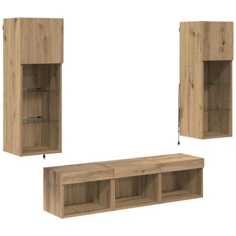 Meubles TV muraux 5 pcs，Banc Tv Moderne，Meuble De Rangement Chêne noir 60 x 30 x 30 cm CFW91586