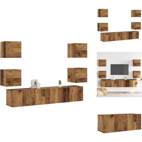 Meubles TV muraux 6 pcs vieux bois bois d'ingénierie - Meuble TV - Meubles TV - Banc TV - Buffet TV