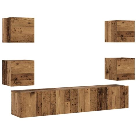Meubles TV muraux 6 pcs，Banc TV，Armoire TV vieux bois bois d'ingénierie CFW622370