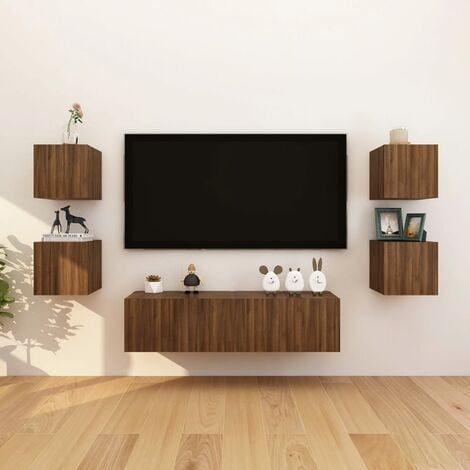 Meuble TV mural Shea 184cm - chêne/blanc Moderne - Parisot