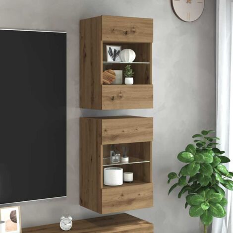 Meubles TV muraux à LED 2 pcs-Banc TV-Meuble Télé chêne artisanal 994283